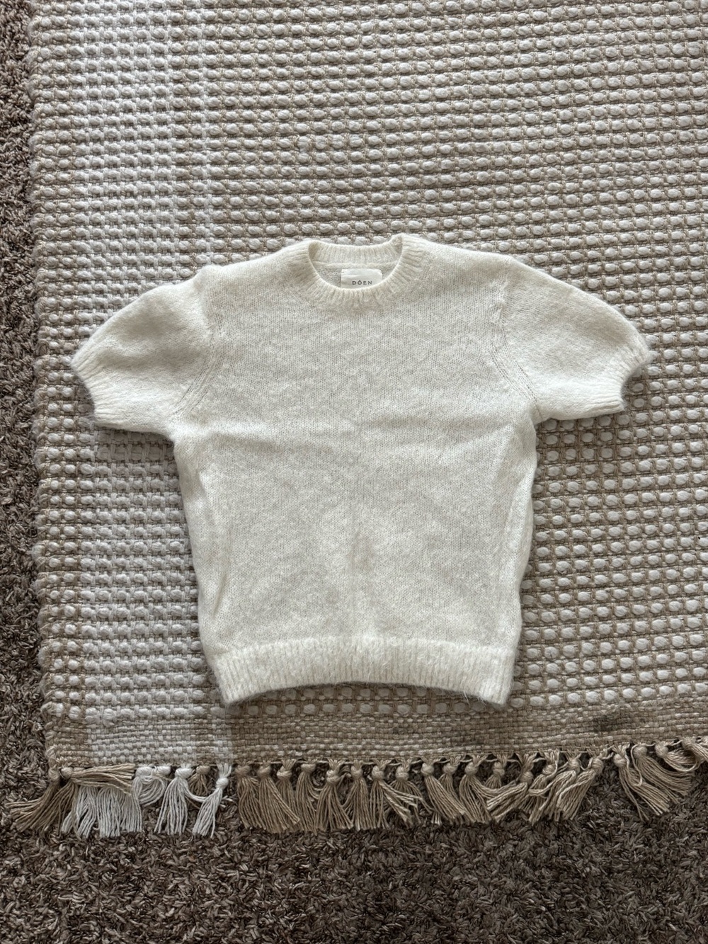 Doen Cream Fuzzy Short Sleeve Knit Top